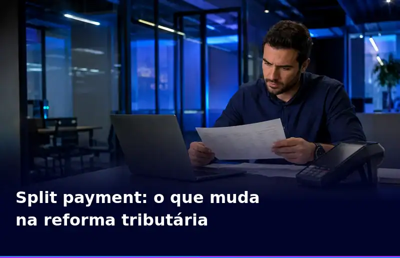 Profissional-analisa-documentos-fiscais-ao-lado-de-notebook-e-terminal-POS-sobre-split-payment-na-reforma-tributaria