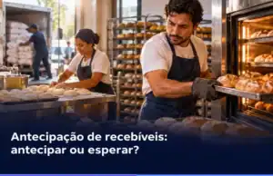 Equipe de padaria mantém produção enquanto negócio avalia antecipação de recebíveis.