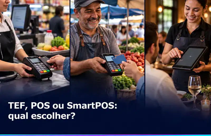 TEF, POS e SmartPOS utilizados em supermercado, feira e restaurante